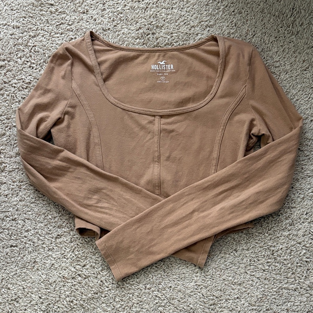 Hollister Women's Brown Baby Tee Long Sleeve Top